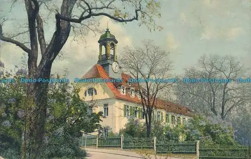 R001512 alte Postkarte. Haus mit Uhrturm. Photochromie. 1910