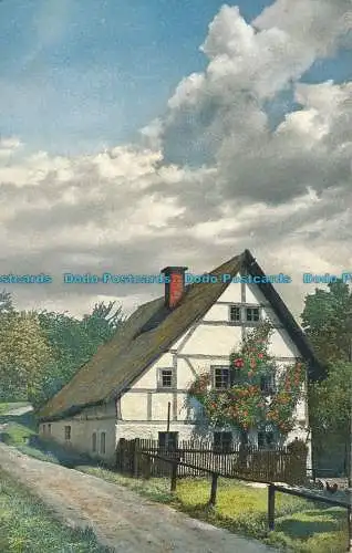 R001524 alte Postkarte. Haus und Bäume. Photochromie