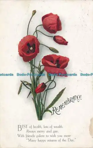 R001809 Grußpostkarte. Erinnerung. Mohnblumen. 1917