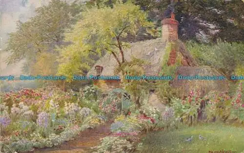 R001946 alte Postkarte. Haus und farbenfroher Garten. A. Vivian Mansell