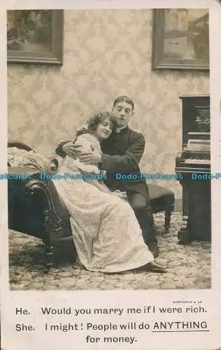 R002813 Würdest du mich heiraten, wenn ich reich wäre? Frau mit Mann. Bamforth. 1907