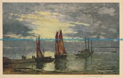 R003657 alte Postkarte. Segelboote. Italienische Gravur