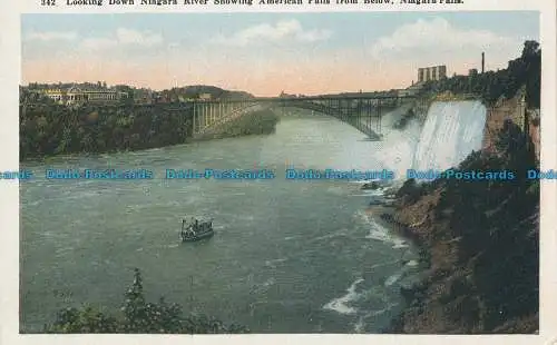 R012450 Blick auf den Niagarafluss mit amerikanischen Wasserfällen von unten. Niagara Fa