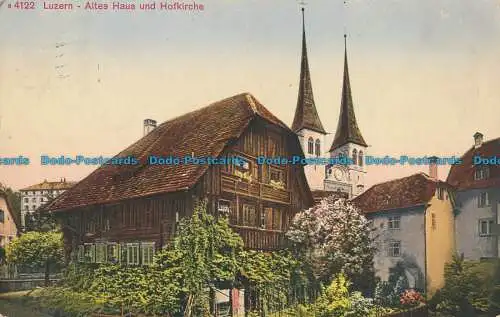 R012533 Luzern. Altes Haus und Hofkirche. Photoglob. 1913. B. Hopkins