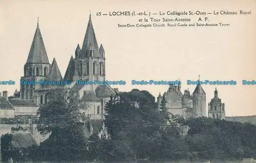 R036656 Loches. Stiftskirche Saint Ours. Königsschloss und Saint Antoine Tow