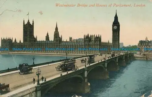 R048977 Westminster Bridge und Houses of Parliament. London. Valentinstag. 1911