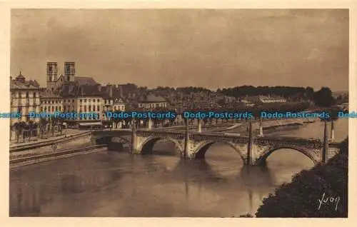 R060285 Chalon sur Saone. Allgemeiner Blick auf die Saone, die Laurentiusbrücke und die Kirche