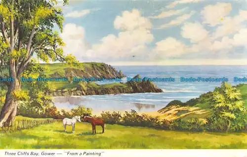 R063922 Three Cliffs Bay. Gower. Von einem Gemälde. Harvey Barton