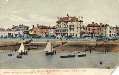 R075105 Der Strand und die Esplanade. Bognor. Westlich von Pier. Webster und Webb