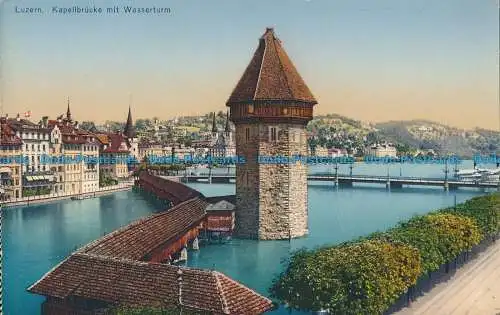 R081561 Luzern. Kapellbrucke mit Wasserturm. E. Goetz