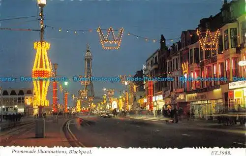 R082432 Promenadenbeleuchtung. Blackpool. Nachts. Bamforth