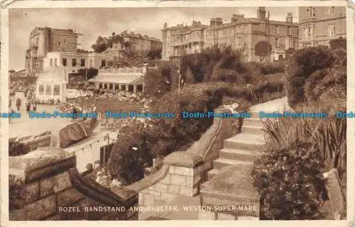 R084310 Rozel Bandstand und Unterstand. Weston Super Mare. RP. 1934