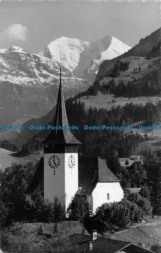 R084448 Kirche Frutigen mit Balmhorn und Altels