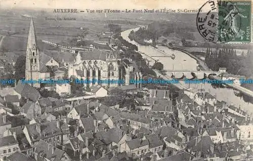 R084972 Auxerre. Blick auf die Yonne. Die Neue Brücke und die Kirche St. Germain. 1908