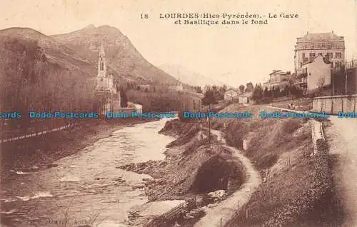 R085039 Lourdes. Le Gave und Basilika im Hintergrund. Nr. 18