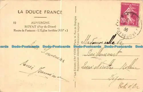 R085297 Auvergne. Royat. Route de Fontanas. Die Festungskirche. Yvon. 1936