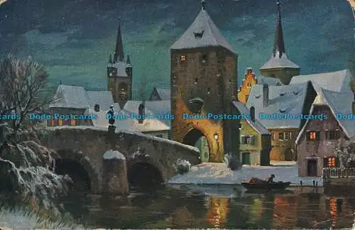 R039166 Kirche. Brücke. Nacht. Faulkner. C.W.F. Serie 1282