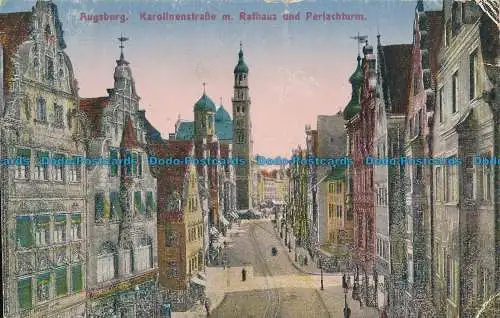 R039270 Augsburg. Karolinenstraße m. Rathaus und Parlachturm. 1921