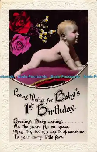 R039942 Grußpostkarte. Liebevolle Wünsche für Babys zum 1. Geburtstag. Baby. RP. 1933