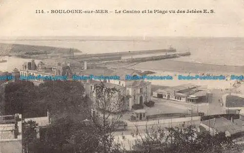 R086060 Boulogne sur Mer. Casino und Strand mit Blick auf die Jetees E.S. Stevenard