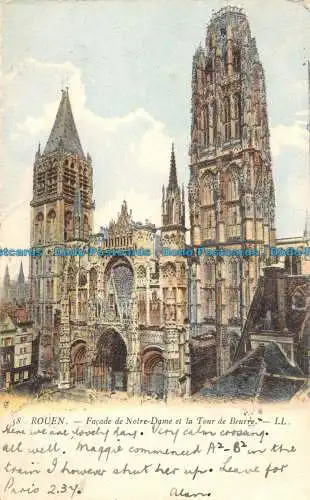 R086789 Rouen. Fassade von Notre Dame und der Butterturm. LL. Druckerei Neu