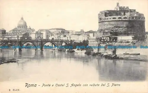 R088260 Rom. Brücke und Engelsburg mit Blick auf den Petersdom. C.J.V. NB