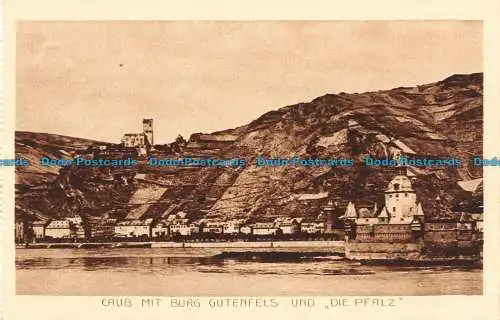 R087701 Caub mit Burg Gutenfels und der Pfalz. Fotografieren. KTF