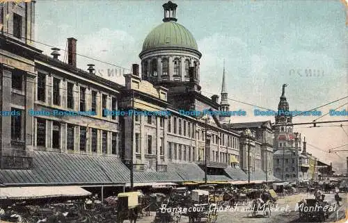 R088727 Bonsecour Kirche und Markt. Montreal. Europäische Postkarte. Bill Hopkins