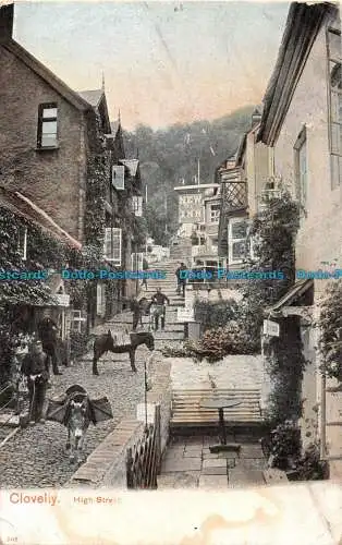 R087151 Clovelly. High Street. Marke Pfauen. Autochrom. Bildliches Briefpapier. 1