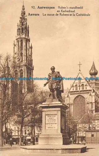 R089337 Antwerpen. Rubensstatue und Kathedrale. A. Dohmen