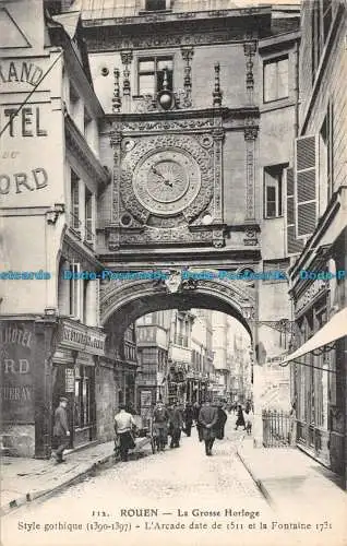 R089596 Rouen. Die große Uhr. Gothic-Stil. LArcade stammt aus dem Jahr 1511 und der Fon