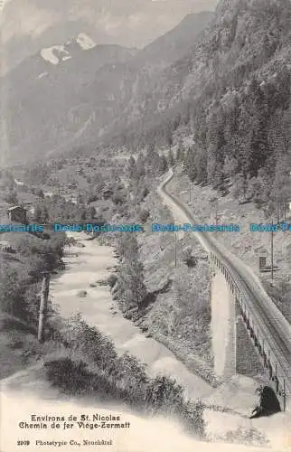 R109050 Umgebung von St. Nikolaus. Alte Bahn Zermatt. Fototypie. 1908