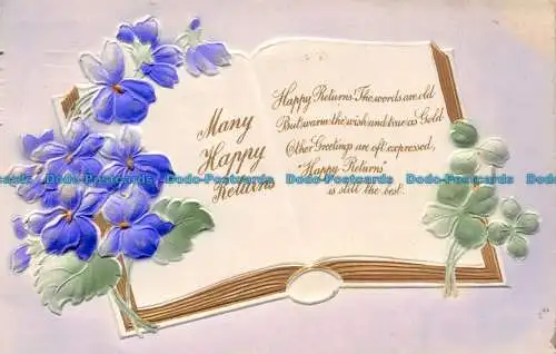 R129571 Grüße. Viele glückliche Rücksendungen. Ein Buch und Blumen. 1908