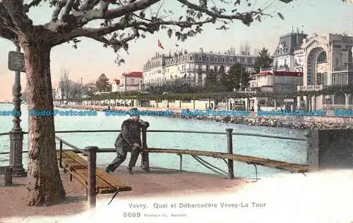 R130322 Vevey. Vevey Dock und Debarcadere. Der Turm. Fototypie. Nr. 8689