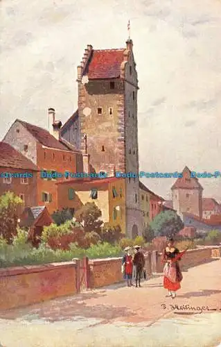 R130347 Alte Postkarte. Haus und Kirche. Art Publ