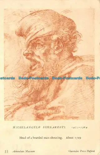 R131494 Michelangelo Buonarroti. Kopf eines bärtigen Mannes schreit. 1931