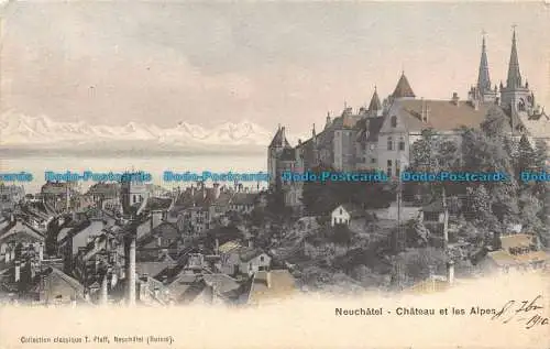 R129679 Neuenburg. Schloss und Alpen. T. Pfaff. 1910