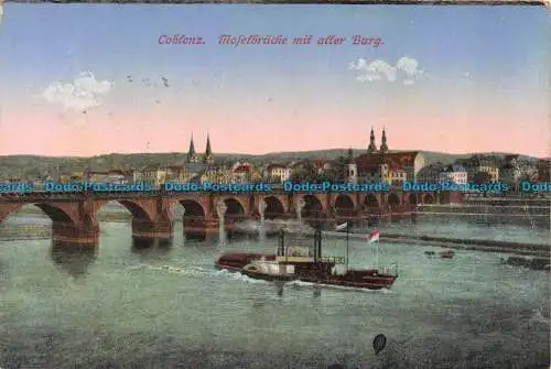 R128990 Koblenz. Moselbrucke mit Alter Burg. N.Dienst. 1923