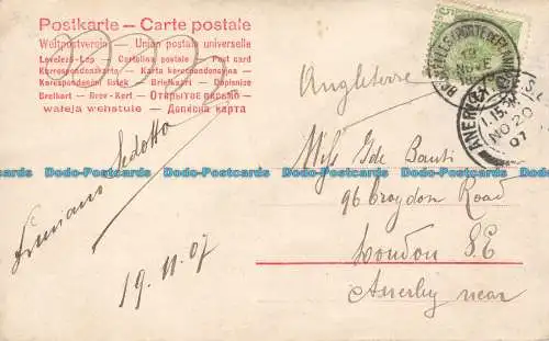 R130441 Alte Postkarte. Frau und Mann. 1907