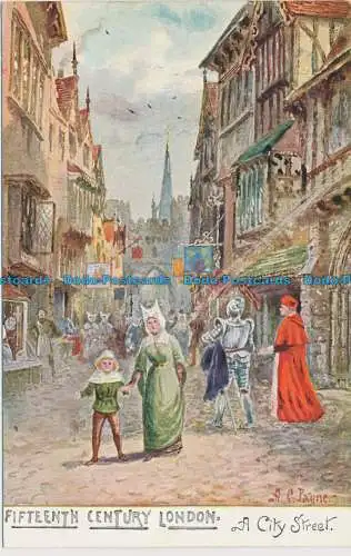 R624070 London aus dem 15. Jahrhundert. Eine Stadtstraße. A.C. Payne. S. Hildesheimer. N