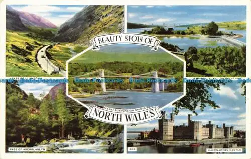 R627940 Beauty Spots of North Wales. Pass von Llanberis. Multi View