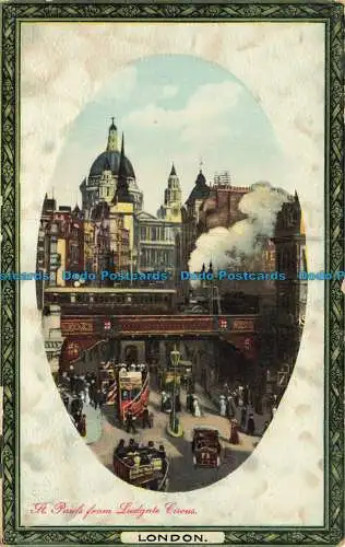 R625572 St. Pauls vom Ludgate Circus. London. Postkarte 1101 aus gerahmtem Granit. Tuc