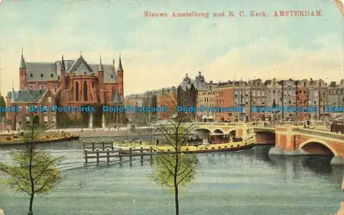 R627686 Amsterdam. Nieuwe Amstelbrug met R.C. Kerk. 1913