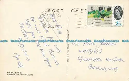 R628543 Butlin. Gärten und Tennisplätze. RP. 1964