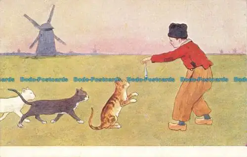 R629718 Jungen fütternde Katzen. B.K.W.I. Postkarte