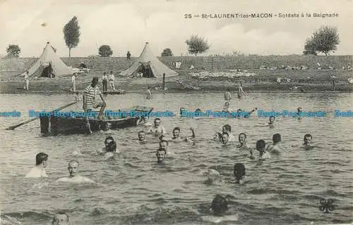 R632044 St. Laurent les Macon. Soldaten beim Baden. M.T.I.L