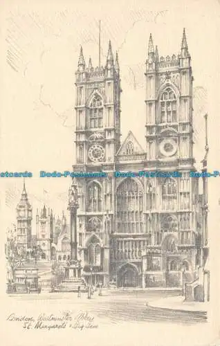 R133379 London. Westminster Abbey. St. Margarets. Big Ben. Tokim. Bleistiftzeichnung