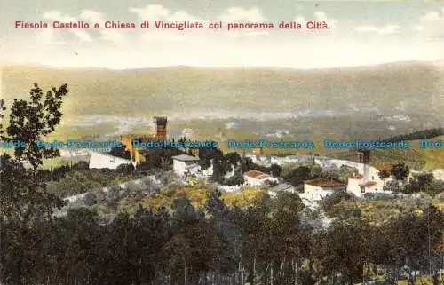 R134560 Fiesole Schloss und Kirche von Vincigliata mit Panorama der Stadt. A.Br