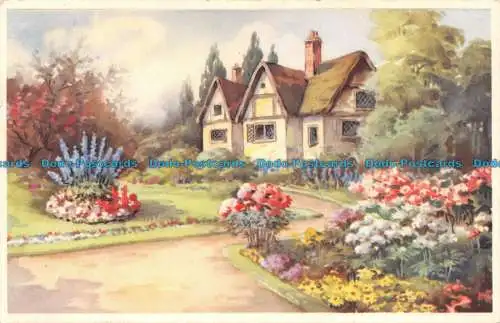 R135606 Abbildung. Haus. Blumen. Garten. Postkarte