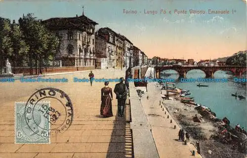 R135156 Turin. Long Po und Ponte Vittorio Emanuele I. 1923. A.D.T